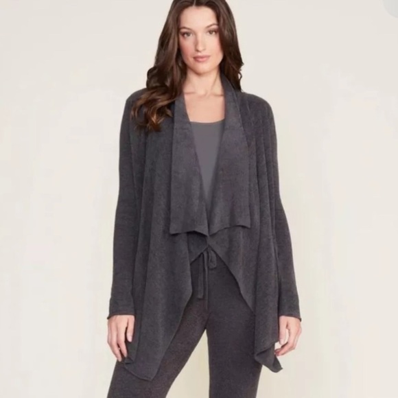 Barefoot Dreams Bamboo Chic Lite Black Knit Drape Front Cardigan Sweater Sz S/M - Picture 1 of 9